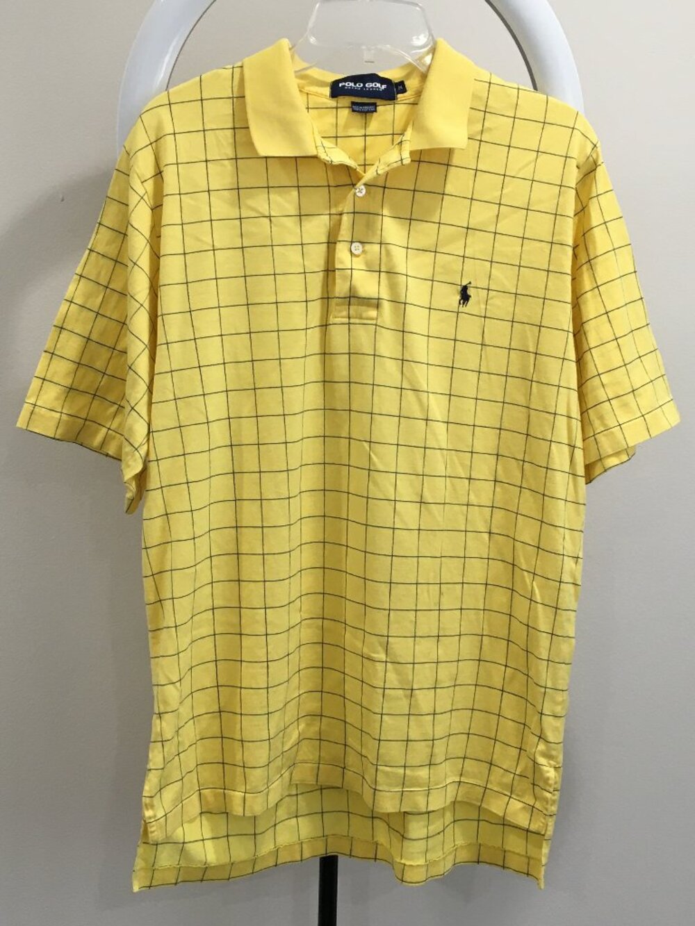 RALPH LAUREN Golf Yellow Blue Grid Checks Short Sleeve Polo Shirt